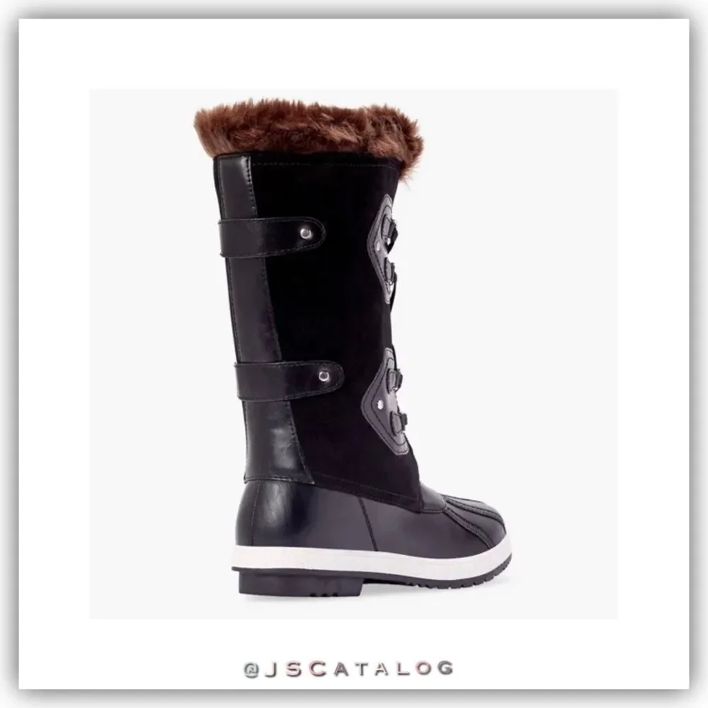 Marley Lace Up Faux Fur Snow Winter Boots In Black Size 7